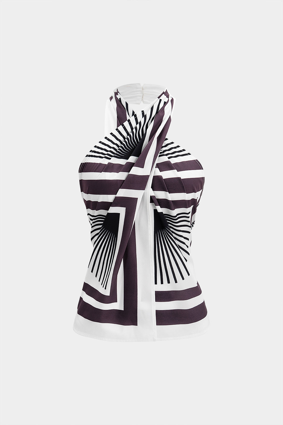 "Contrast Geometric Print Crossed Halter Tank Top"