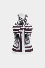 "Contrast Geometric Print Crossed Halter Tank Top"