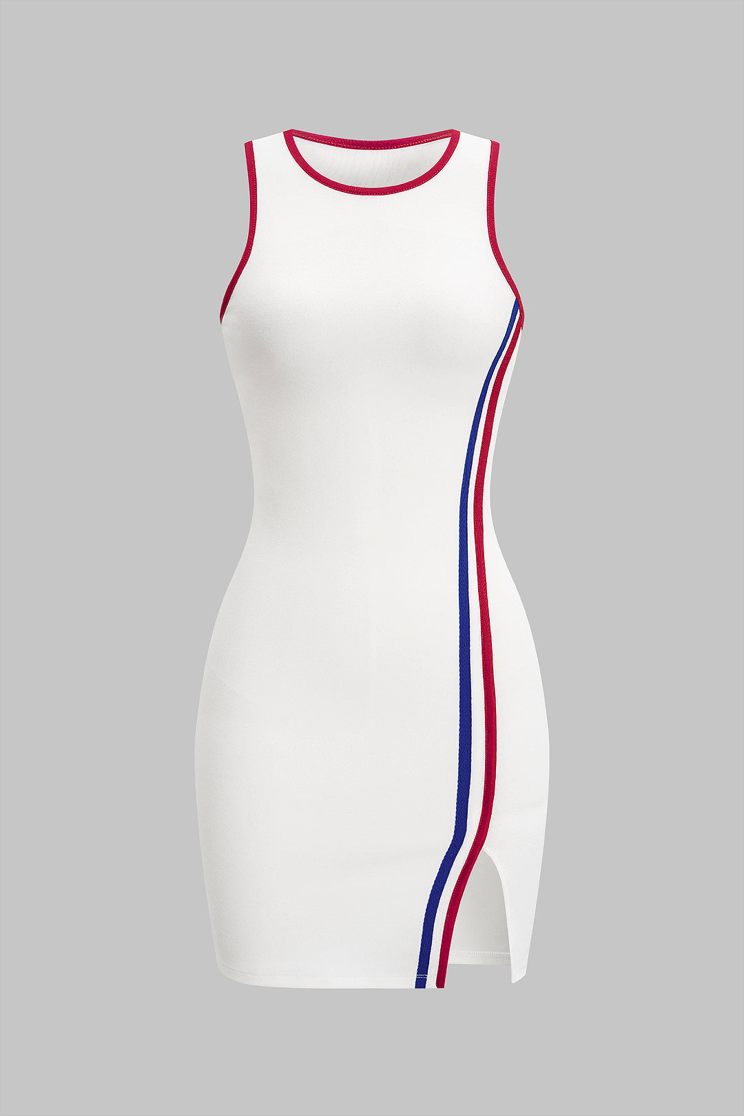 "Contrast Binding Round Neck Slit Sleeveless Mini Dress"