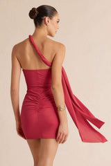 "Asymmetrical Twist Knot Ruched Sleeveless Mini Dress"