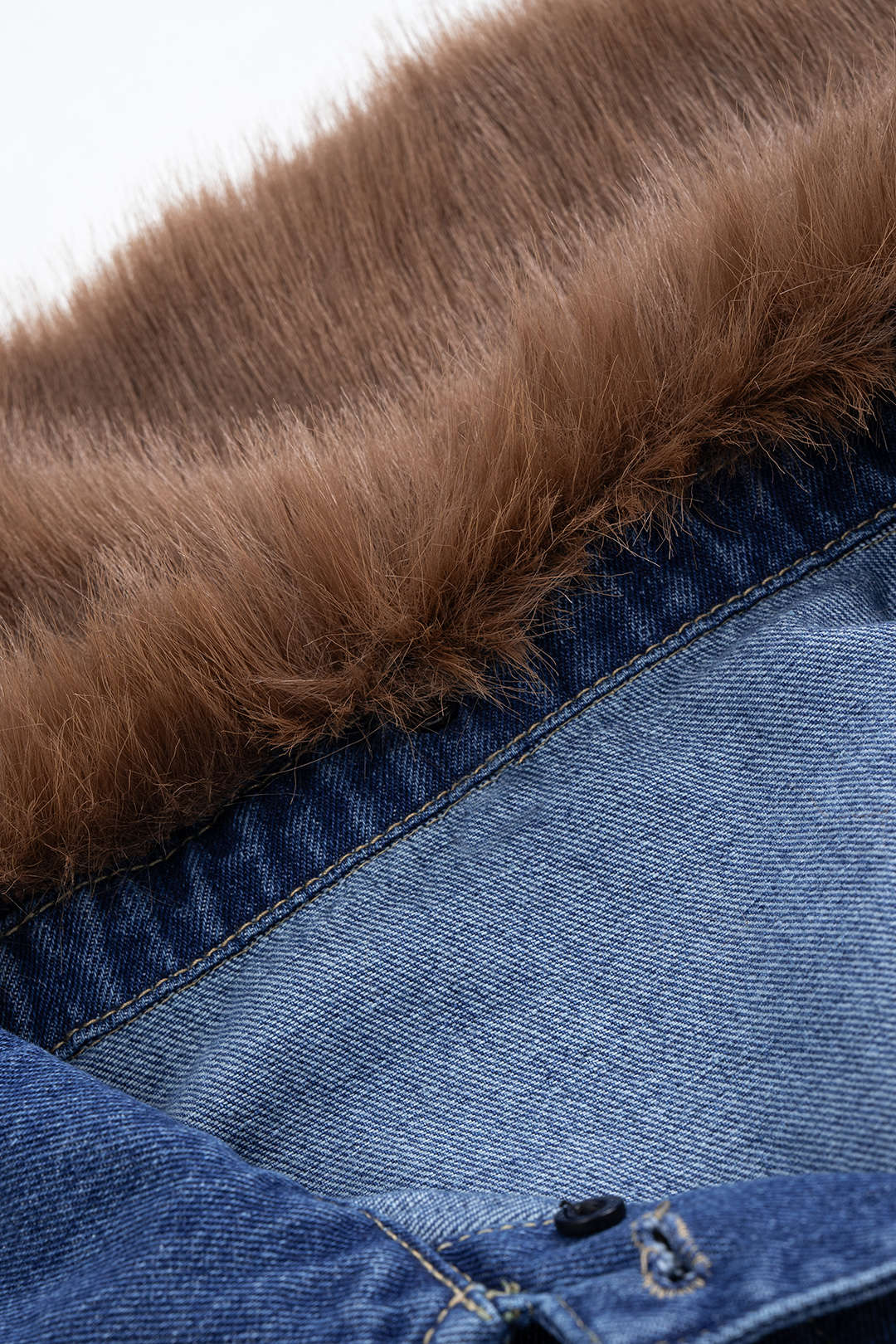 "Denim Faux Fur Patchwork Lapel Jacket"