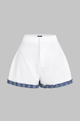 "Contrast Zipper Wide Leg Shorts"