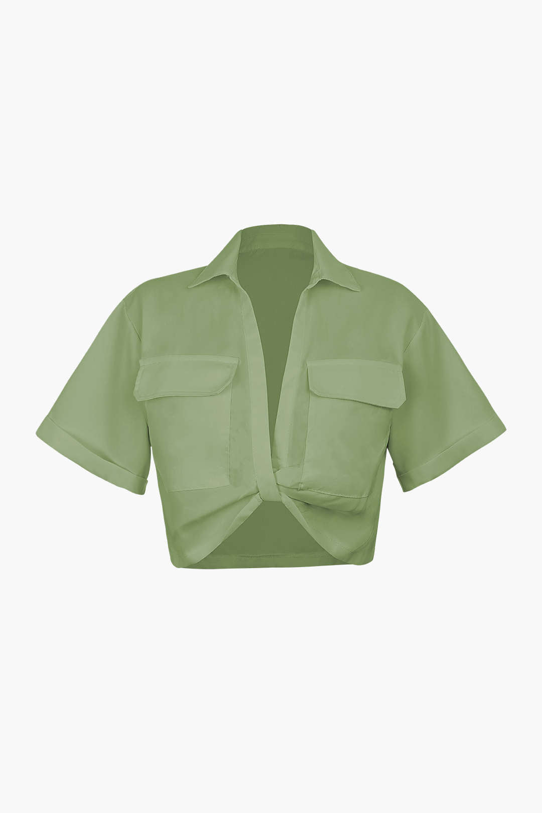 "Basic Flap Pocket Twist Hem Shirt"