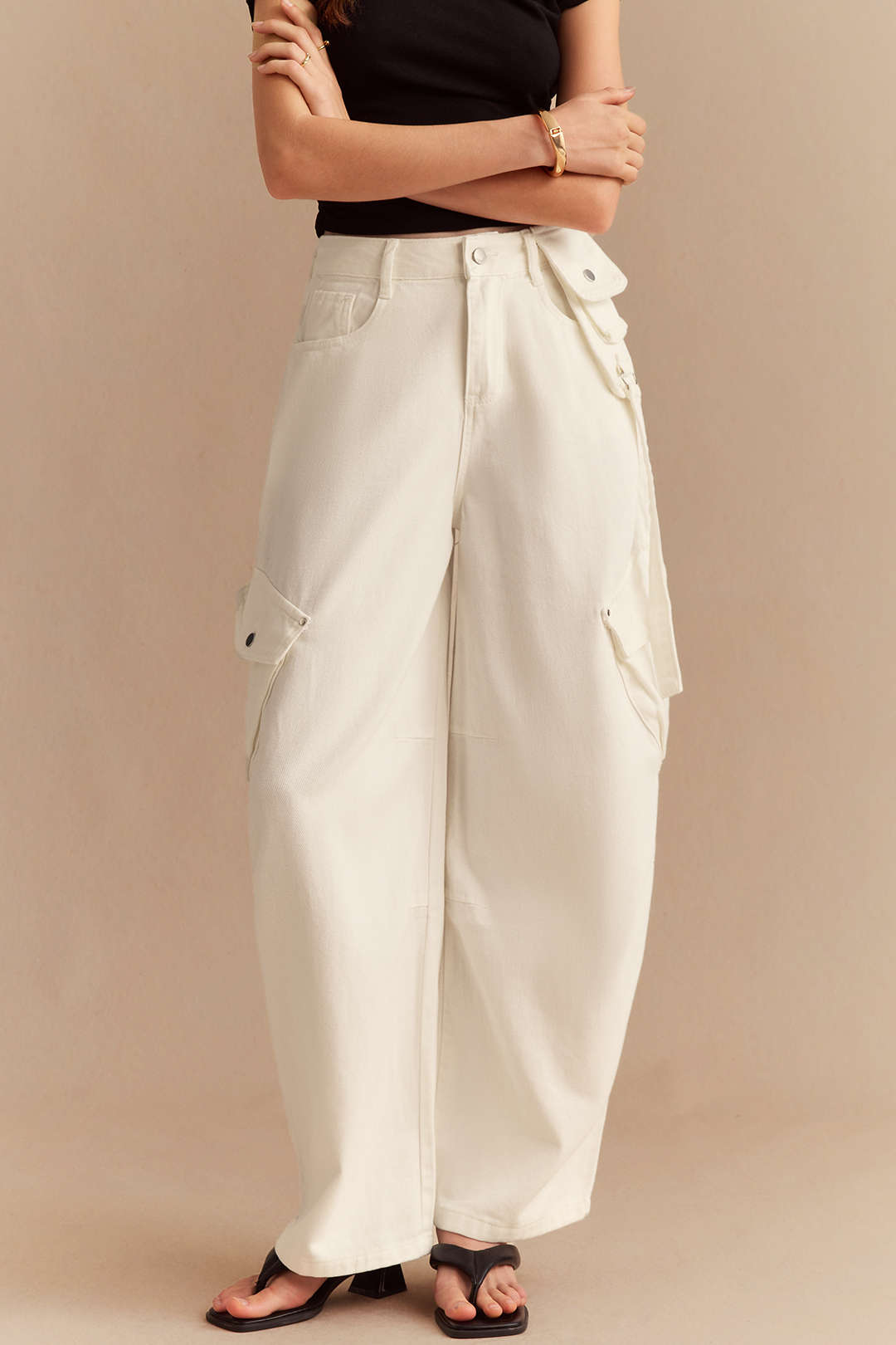 "Denim Asymmetrical Pocket Wide Leg Jeans"