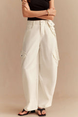 "Denim Asymmetrical Pocket Wide Leg Jeans"