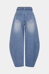 "Denim Belted Pocket Wide Leg Jeans"