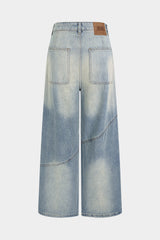 "Denim Asymmetrical Zipper Pocket Straight Leg Jeans"