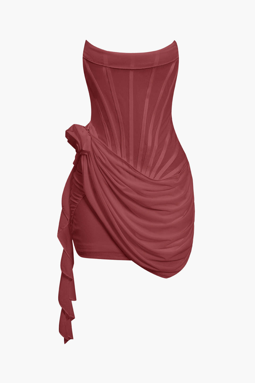 "3D Floral Ruffle Corset Mini Dress"