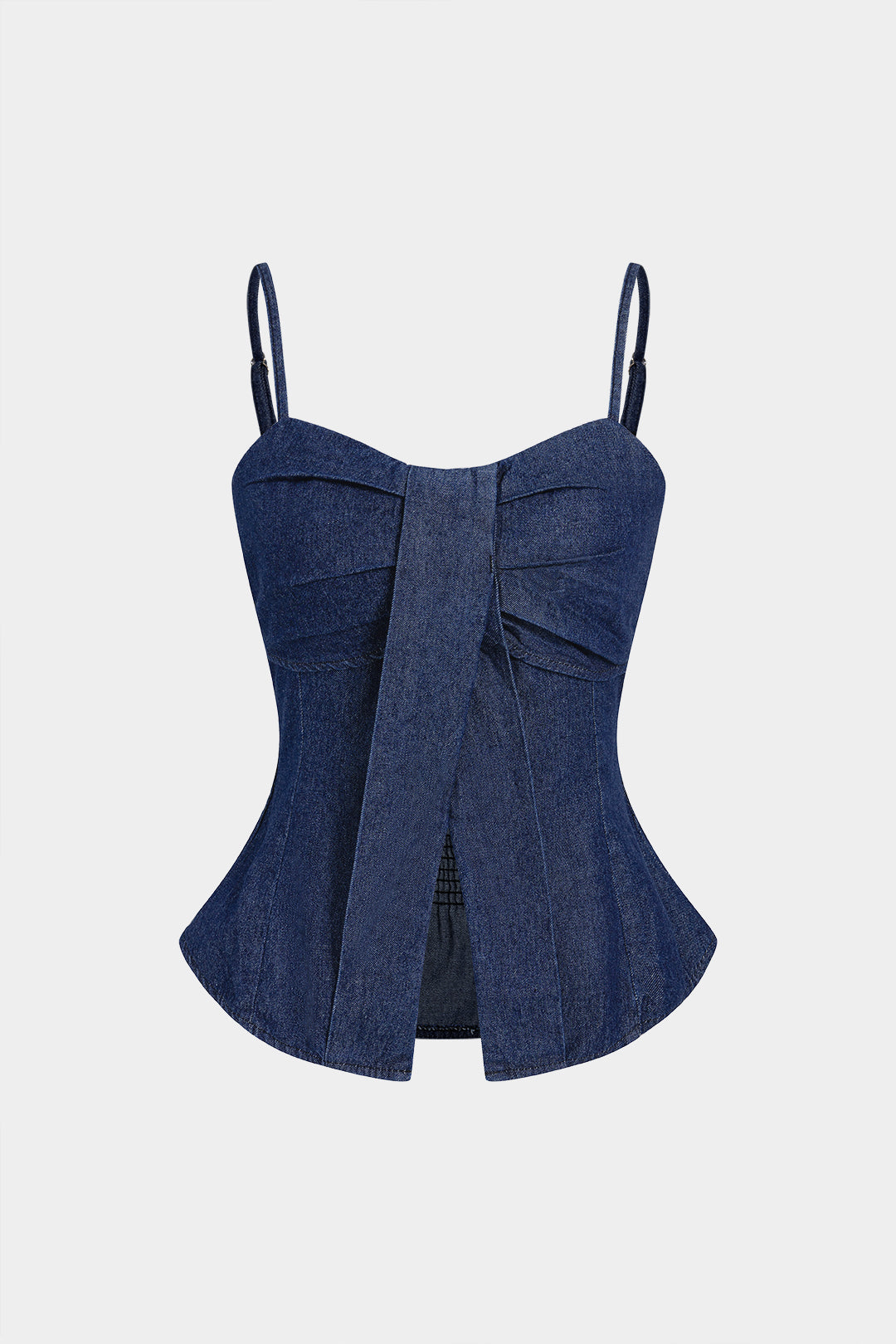 "Denim Bow Ruched Cami Top"