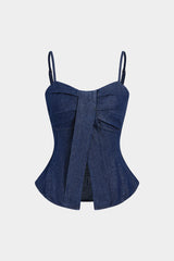 "Denim Bow Ruched Cami Top"
