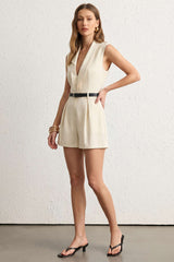 "Belted Asymmetrical Sleeveless Romper"