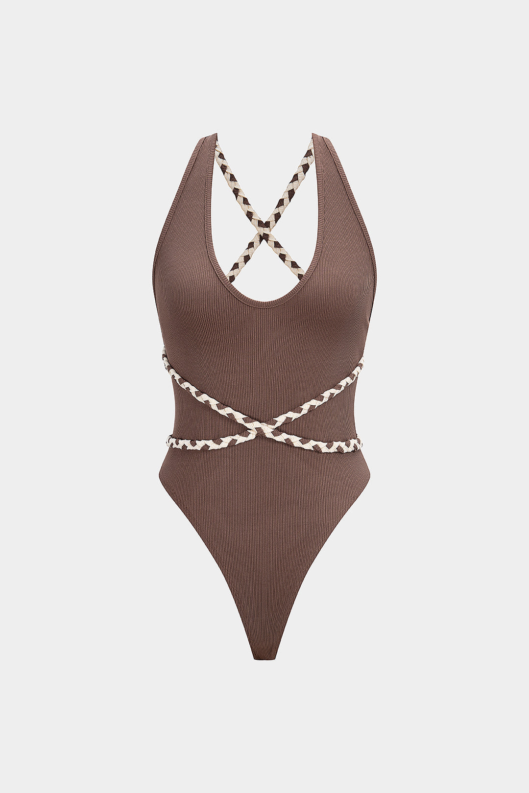 "Contrast Crossed Braided Tie-Back Sleeveless Bodysuit"