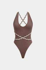 "Contrast Crossed Braided Tie-Back Sleeveless Bodysuit"