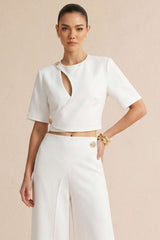 "Asymmetrical Cut Out Short-Sleeve Shirt"