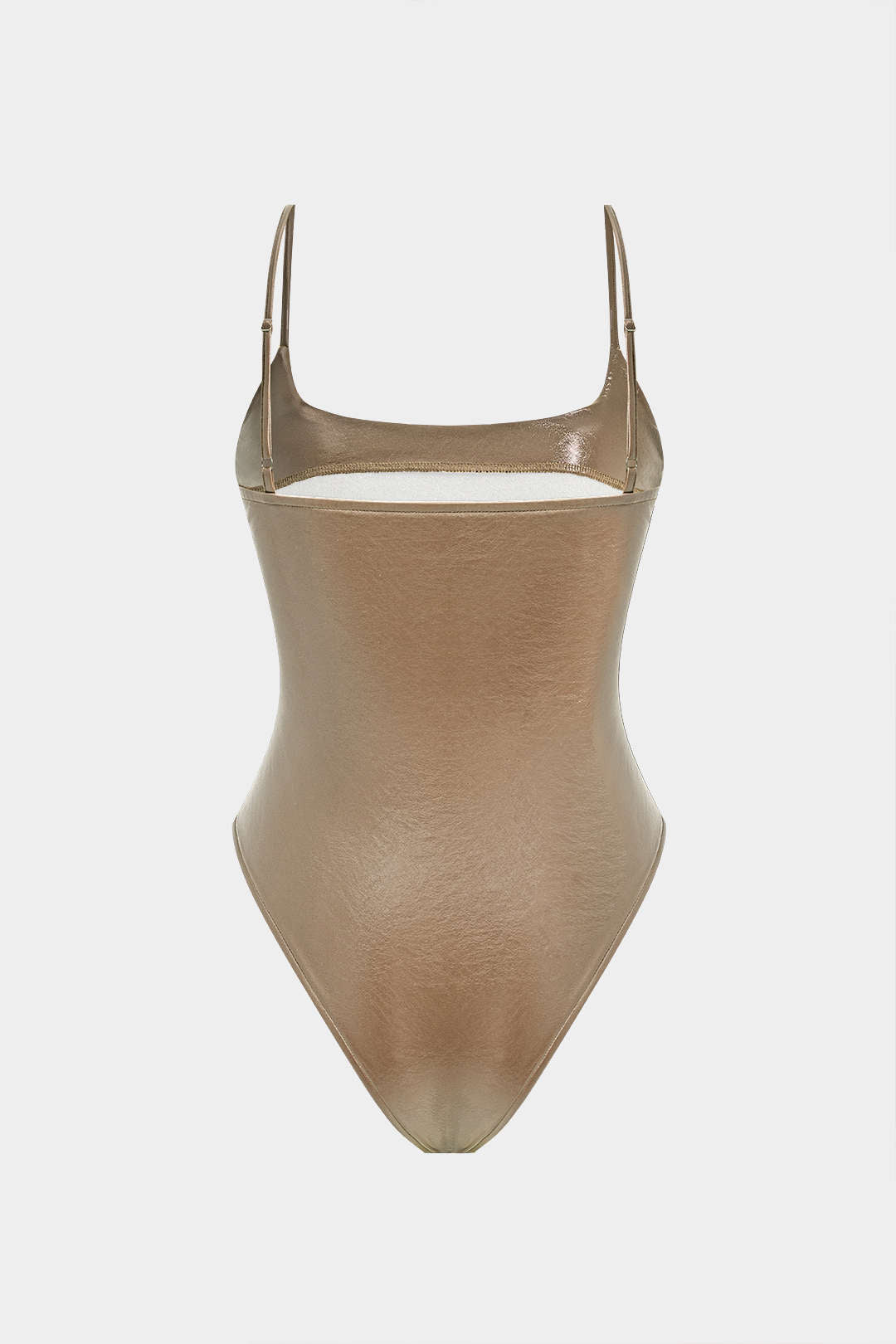 "Basic Solid Faux Leather Sleeveless Bodysuit"