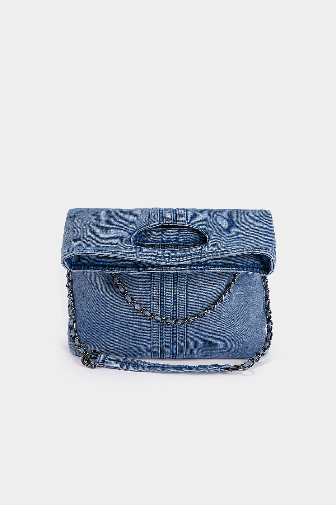 "Denim Metallic Chain Cross-body Bag"
