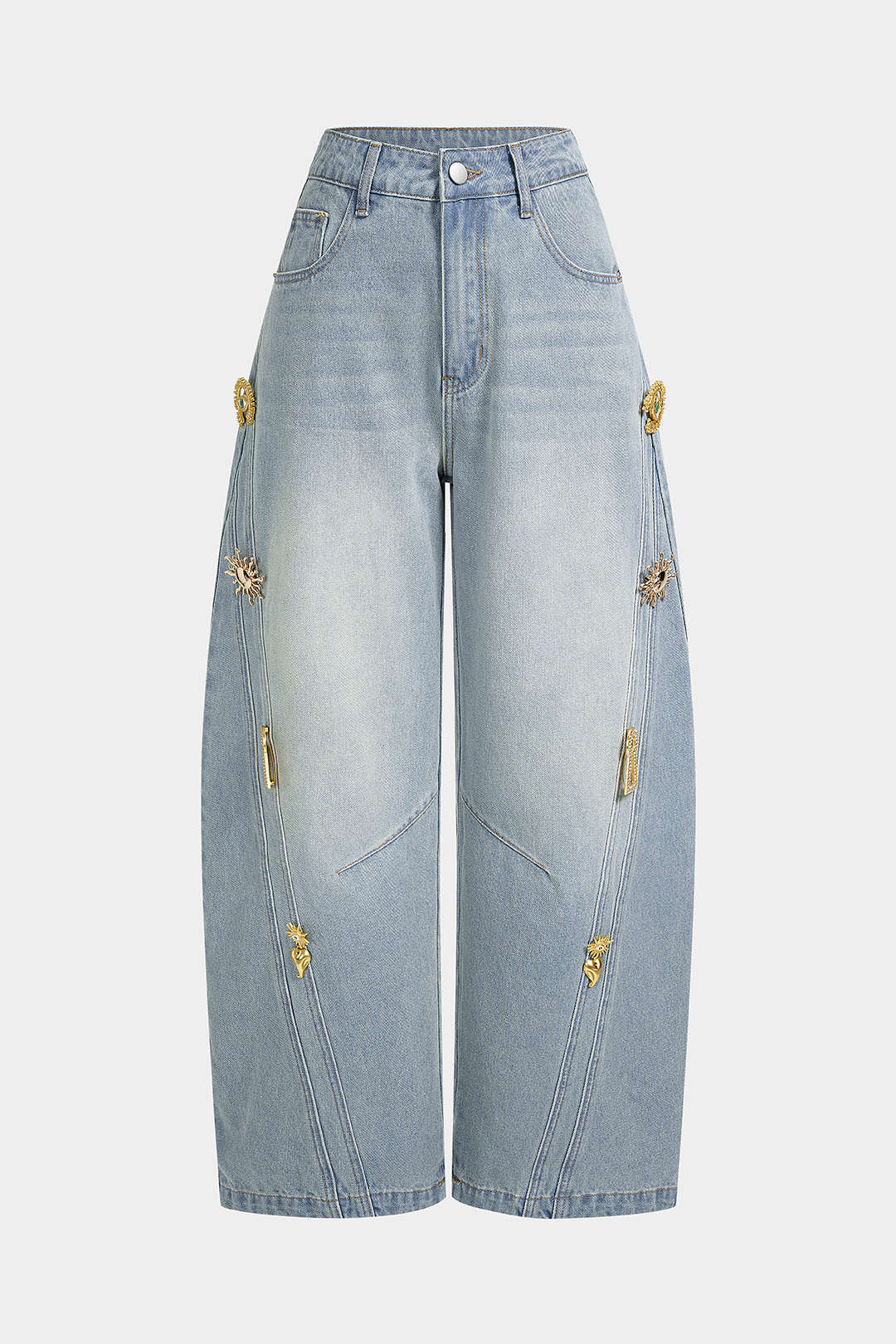 "Denim Metallic Decor Wide Leg Jeans"