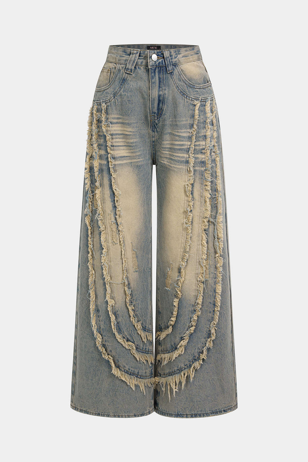 "Denim Frayed Straight Leg Jeans"