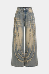 "Denim Frayed Straight Leg Jeans"