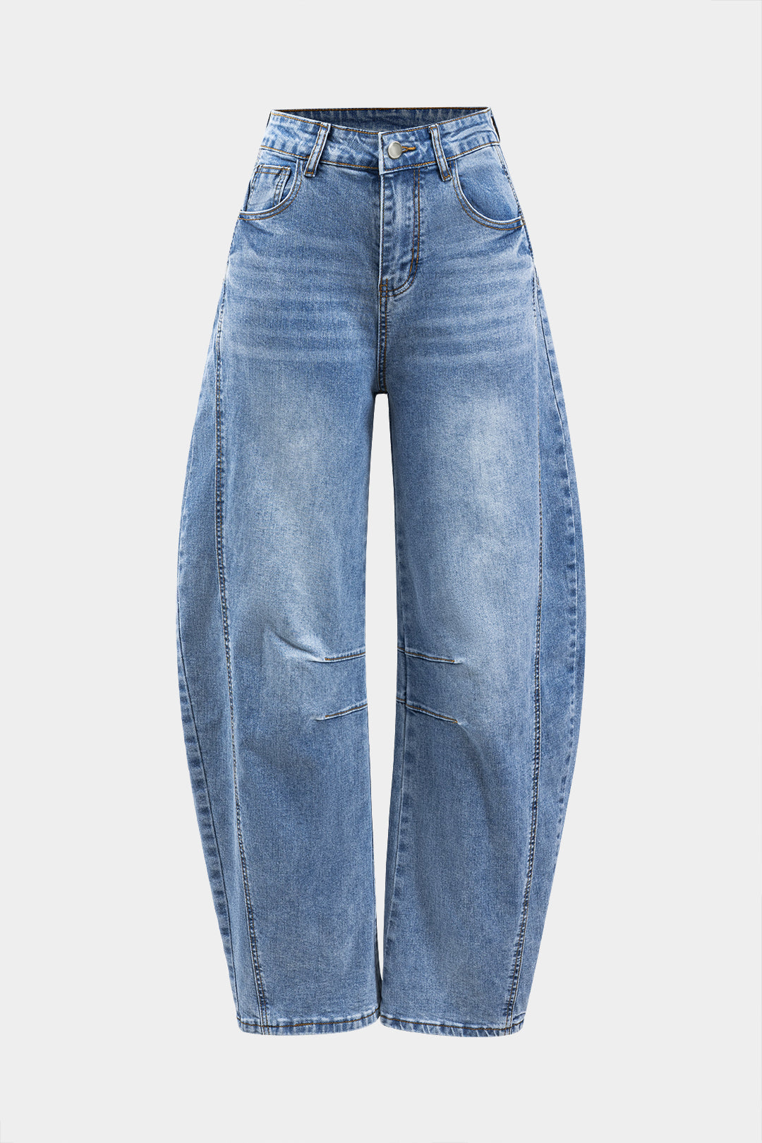 "Denim Buton Pocket Wide Leg Barrel Jeans"