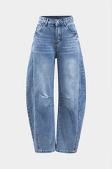 "Denim Buton Pocket Wide Leg Barrel Jeans"