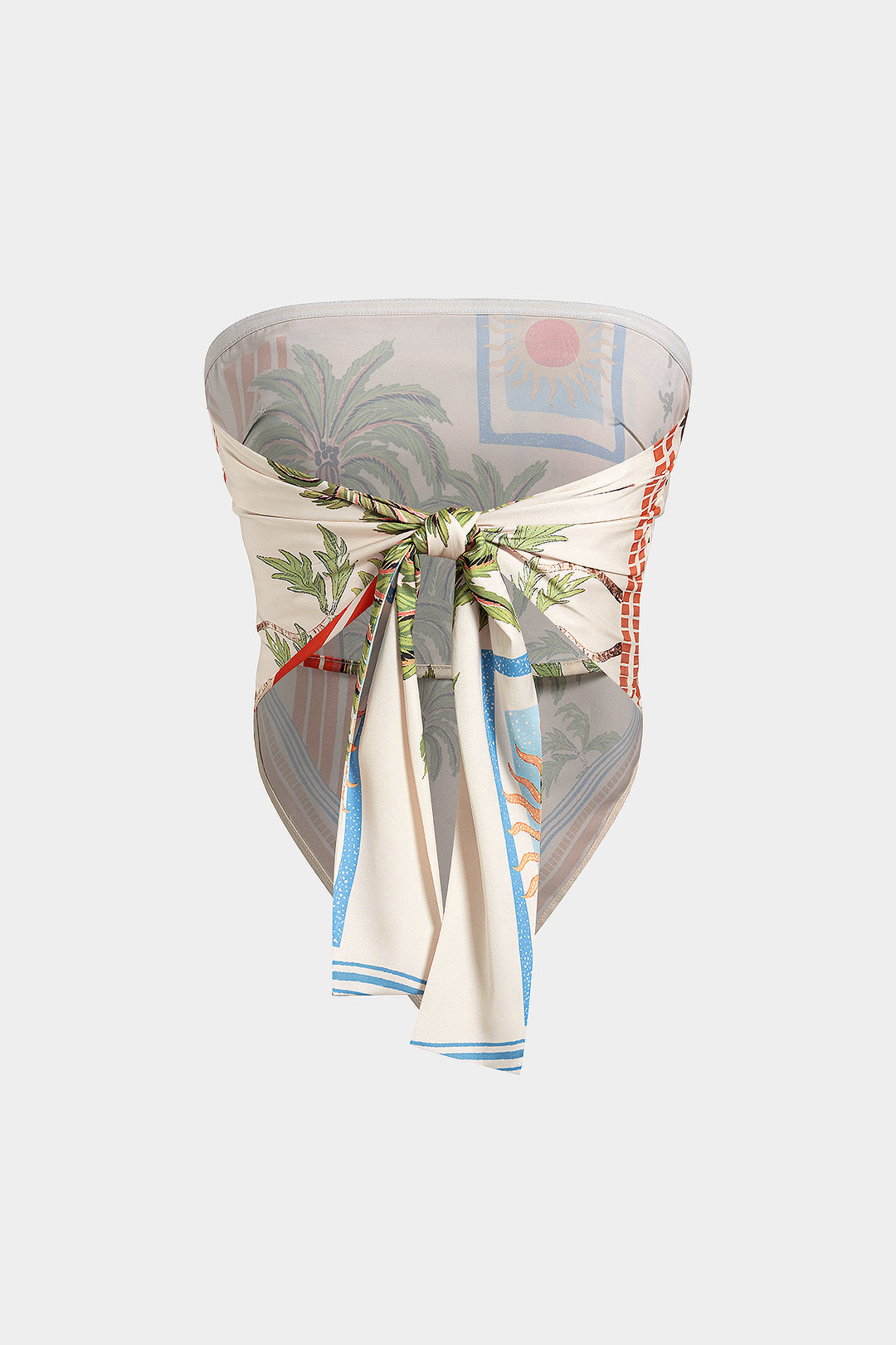 "Coconut Palm Stripes Print Satin Strappy Tube Top"