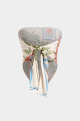 "Coconut Palm Stripes Print Satin Strappy Tube Top"
