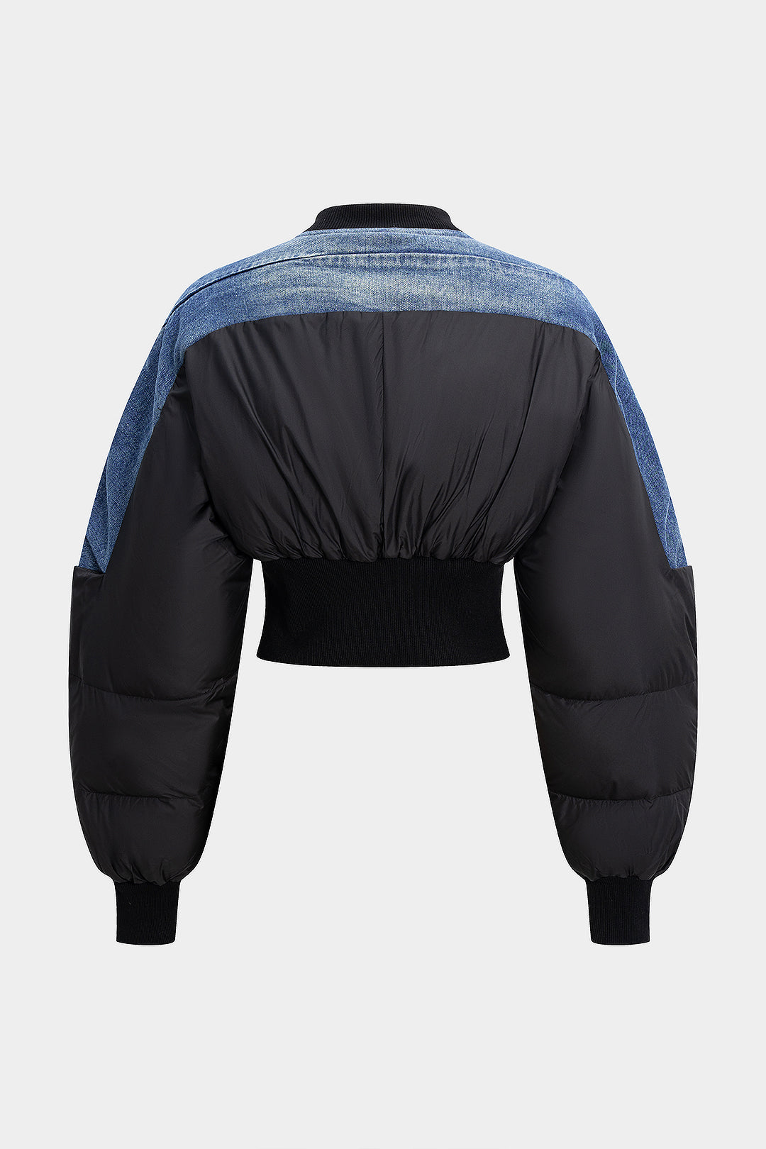 "Demin Patchwork Zipper Puffer"