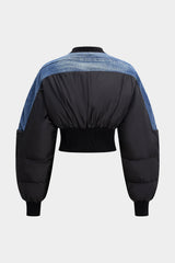 "Demin Patchwork Zipper Puffer"