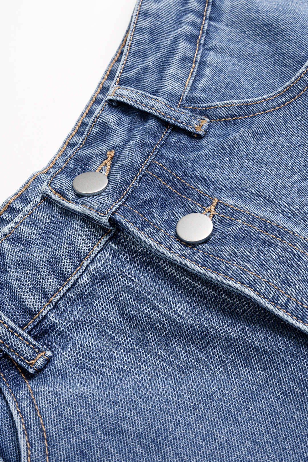"Denim Asymmetrical Button Shorts"