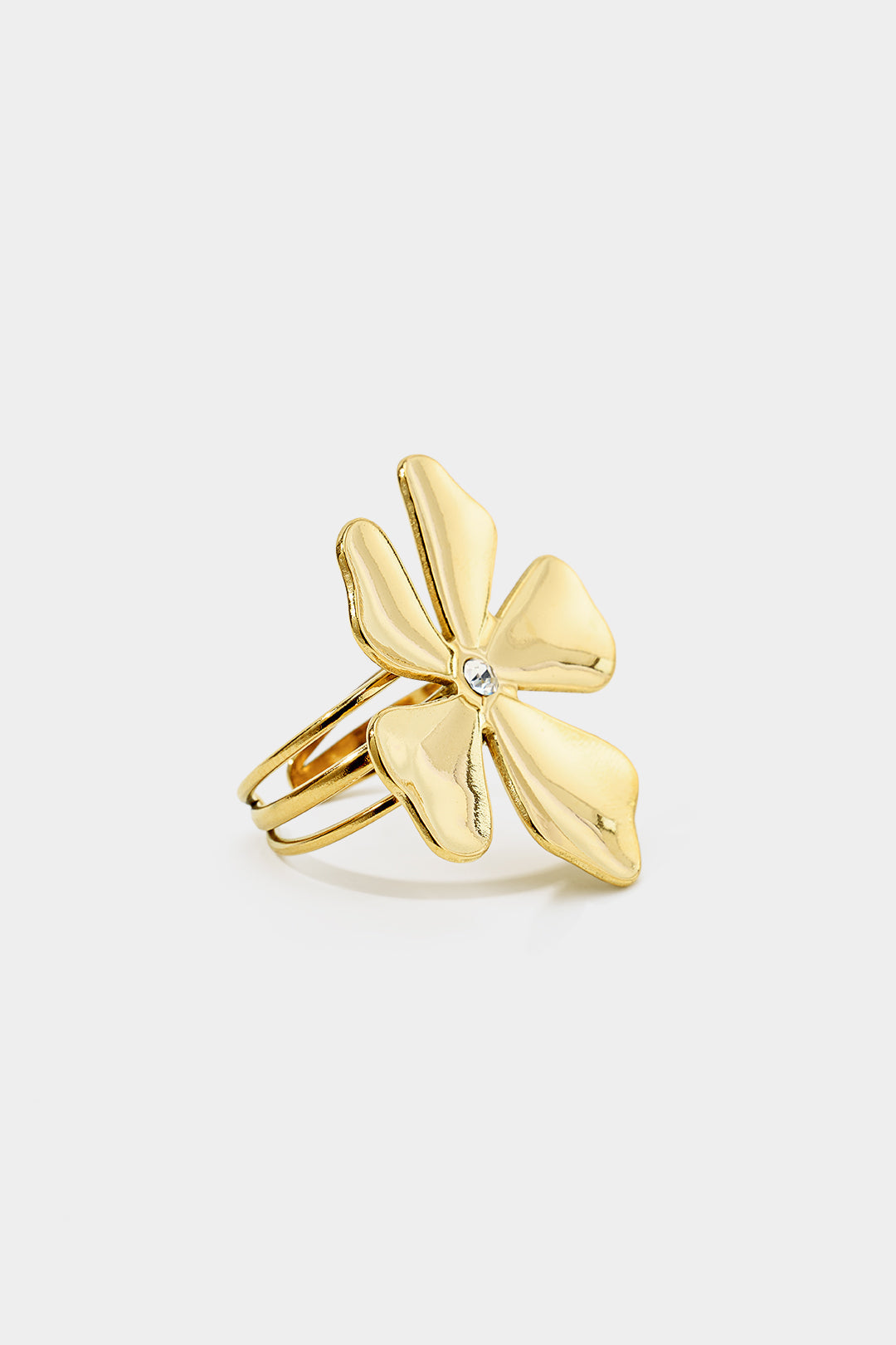 "Alloy 3D Flower Rhinestone Ring"