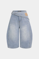 "Denim Asymmetrical High Waist Wide Leg Shorts"