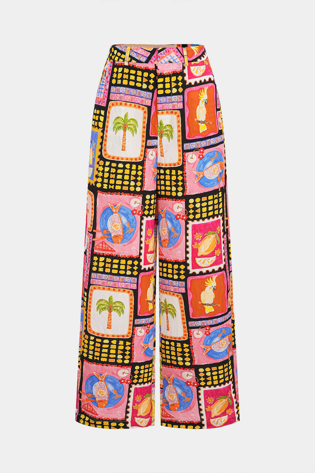 "Artistic Print High-Waist Straight Leg Pants"