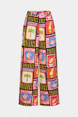 "Artistic Print High-Waist Straight Leg Pants"