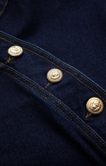 "Denim Asymmetry Button Skirt"