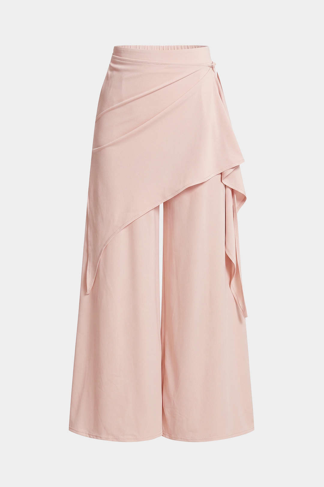 "Asymmetrical Ruched Tie-Up Wide Leg Pants"
