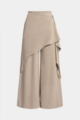 "Asymmetrical Ruched Tie-Up Wide Leg Pants"