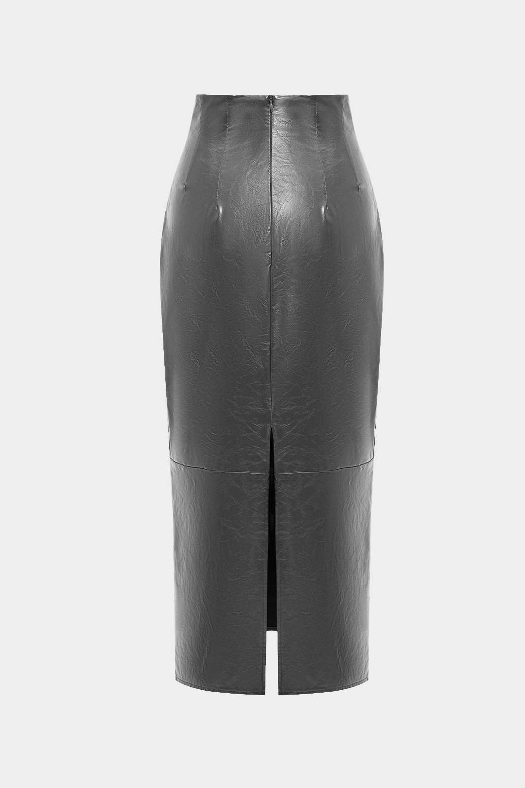 "Basic Solid Faux Leather Midi Skirt"