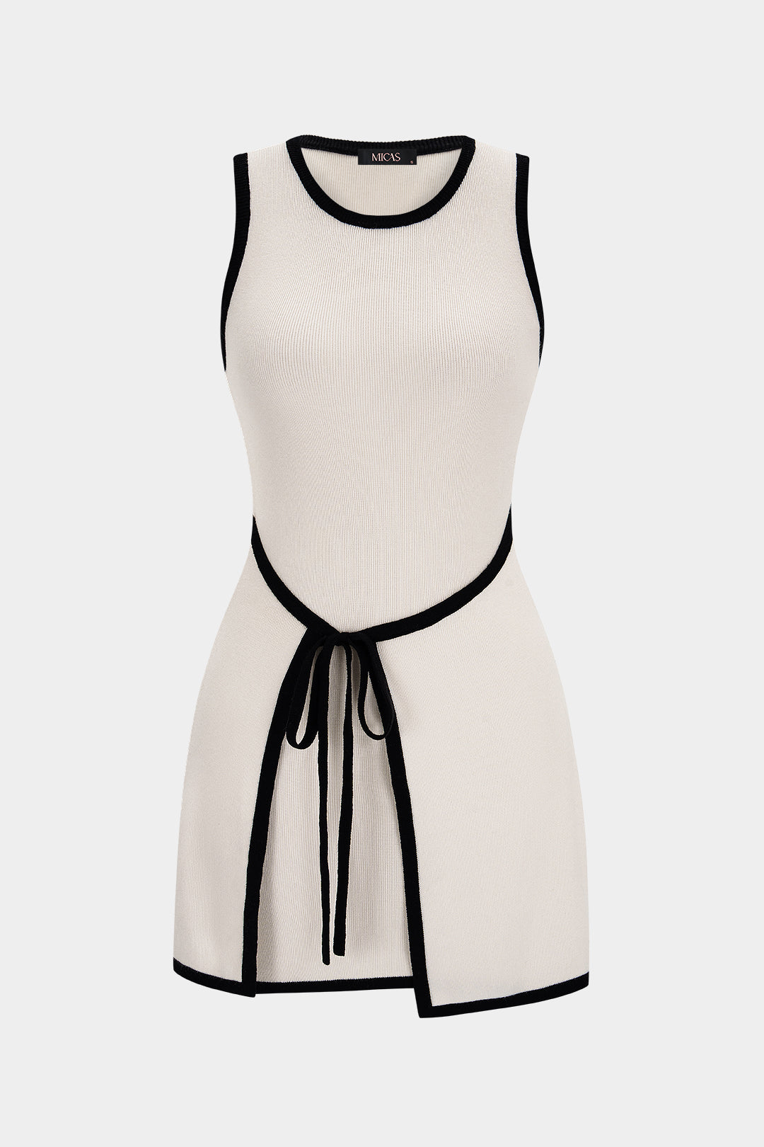 "Contrast Binding Tie-Up Mini Dress"