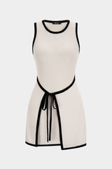 "Contrast Binding Tie-Up Mini Dress"