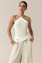 "Contrast Halter Neck Tie-Up Backless Cami Top"