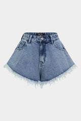 "Denim Frayed Wide Leg Shorts"