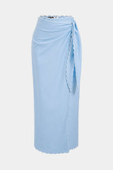 "Contrast Whipstitching Linen Tie Front Wrap Skirt"