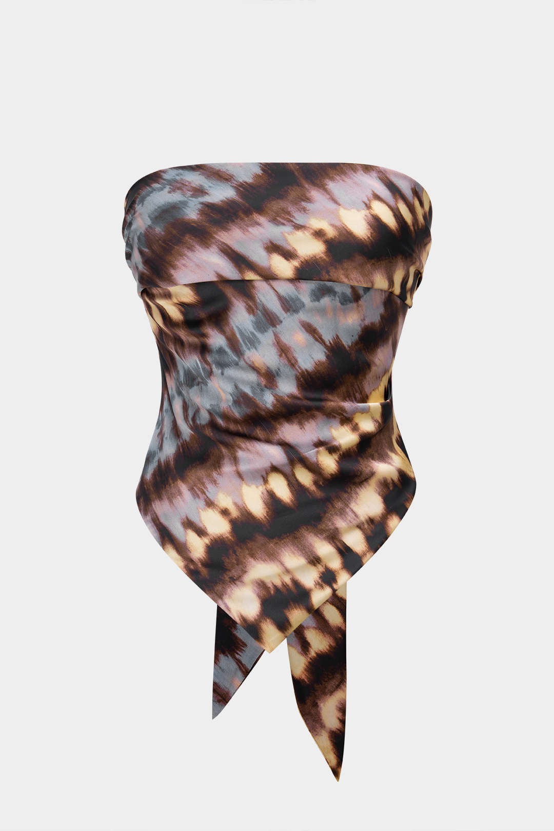 "Abstract Tie Dye Print Satin Knotted Backless Tube Top"