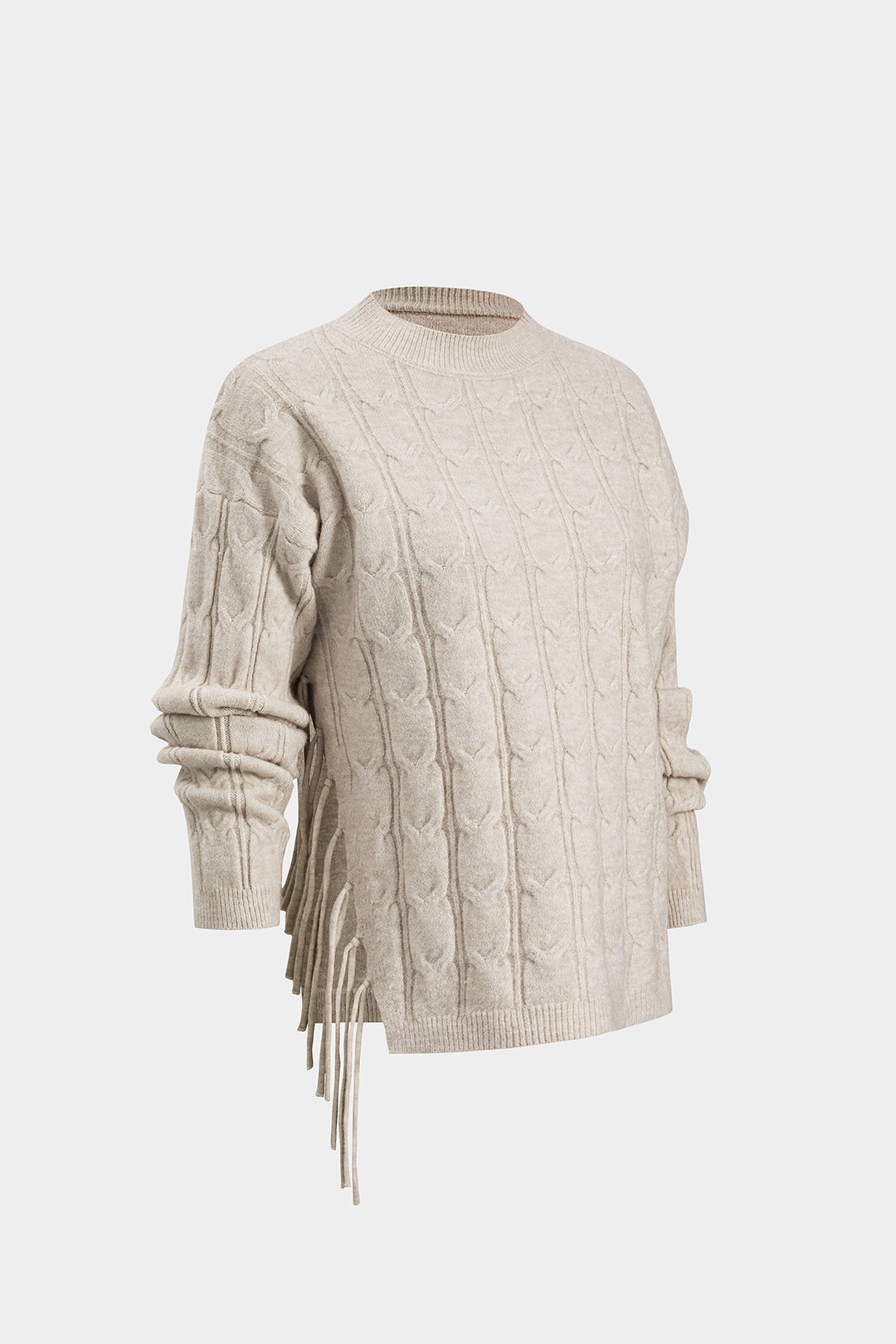 "Cable Knit Fringe Long-Sleeve Top And Skirt Set"