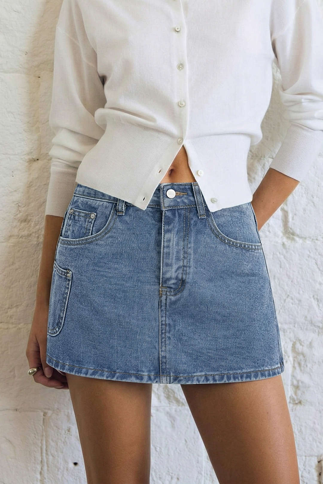 "Denim Asymmetrical Pocket Shorts"