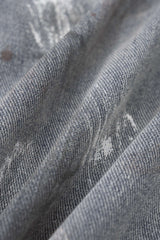 "Denim Graffiti Print Ziper Pocket Straight Leg Jeans"
