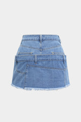 "Denim Asymmetrical Pocket Button Skirt"
