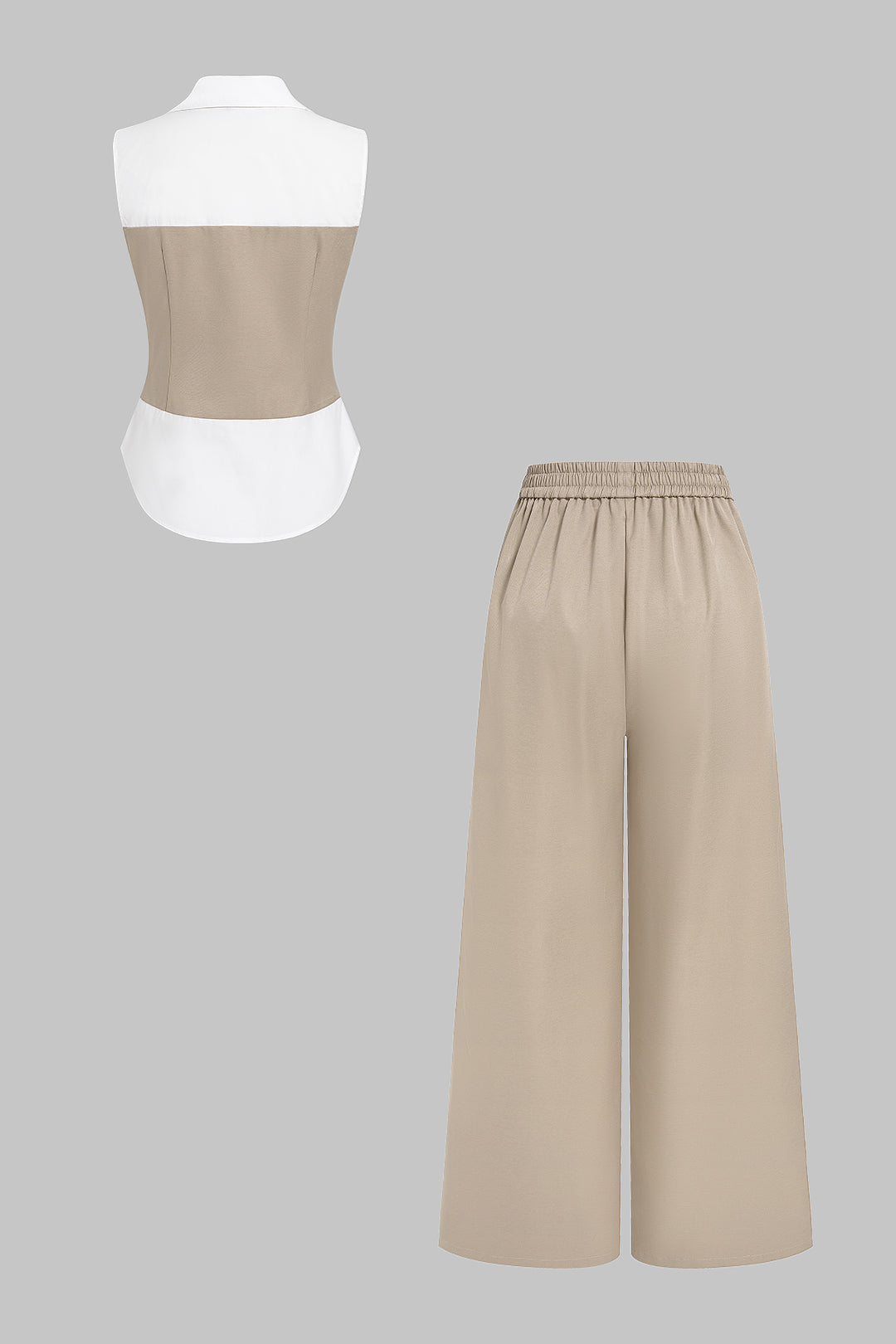 "Contrast Metallic Button Vest And Wide Leg Pants Set"