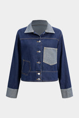 "Denim Button Patchwork Outerwear"